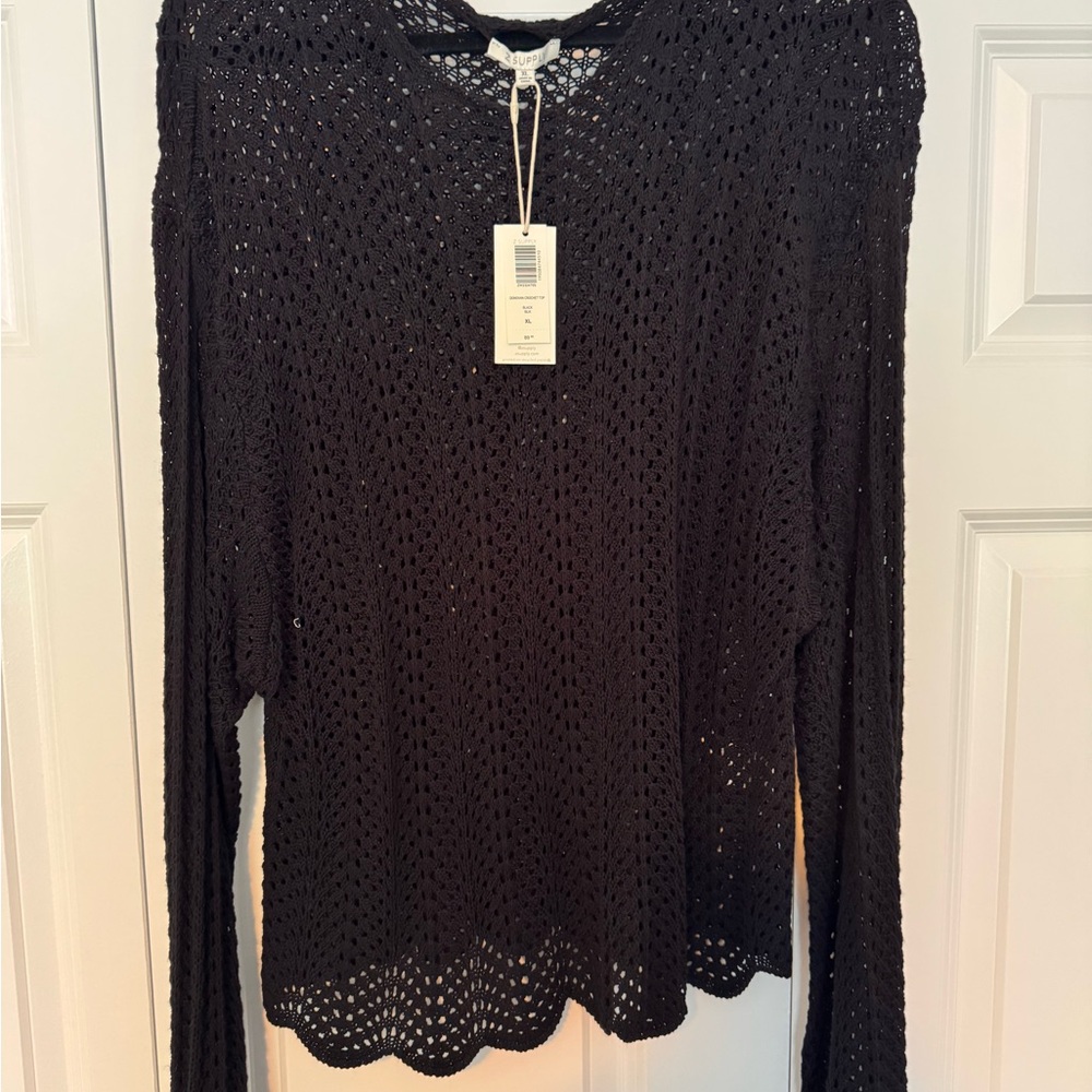 Z Supply Black Crochet Sweater